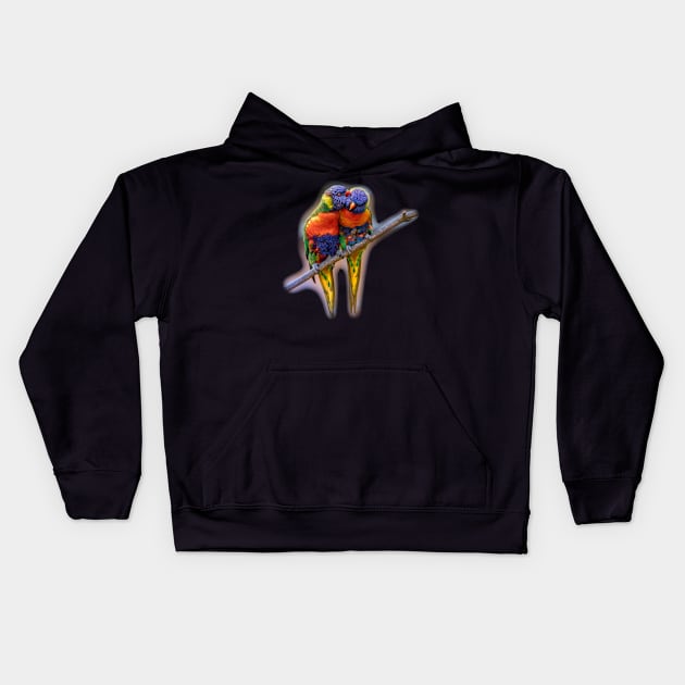 Kissing Parrots Kids Hoodie by julyperson